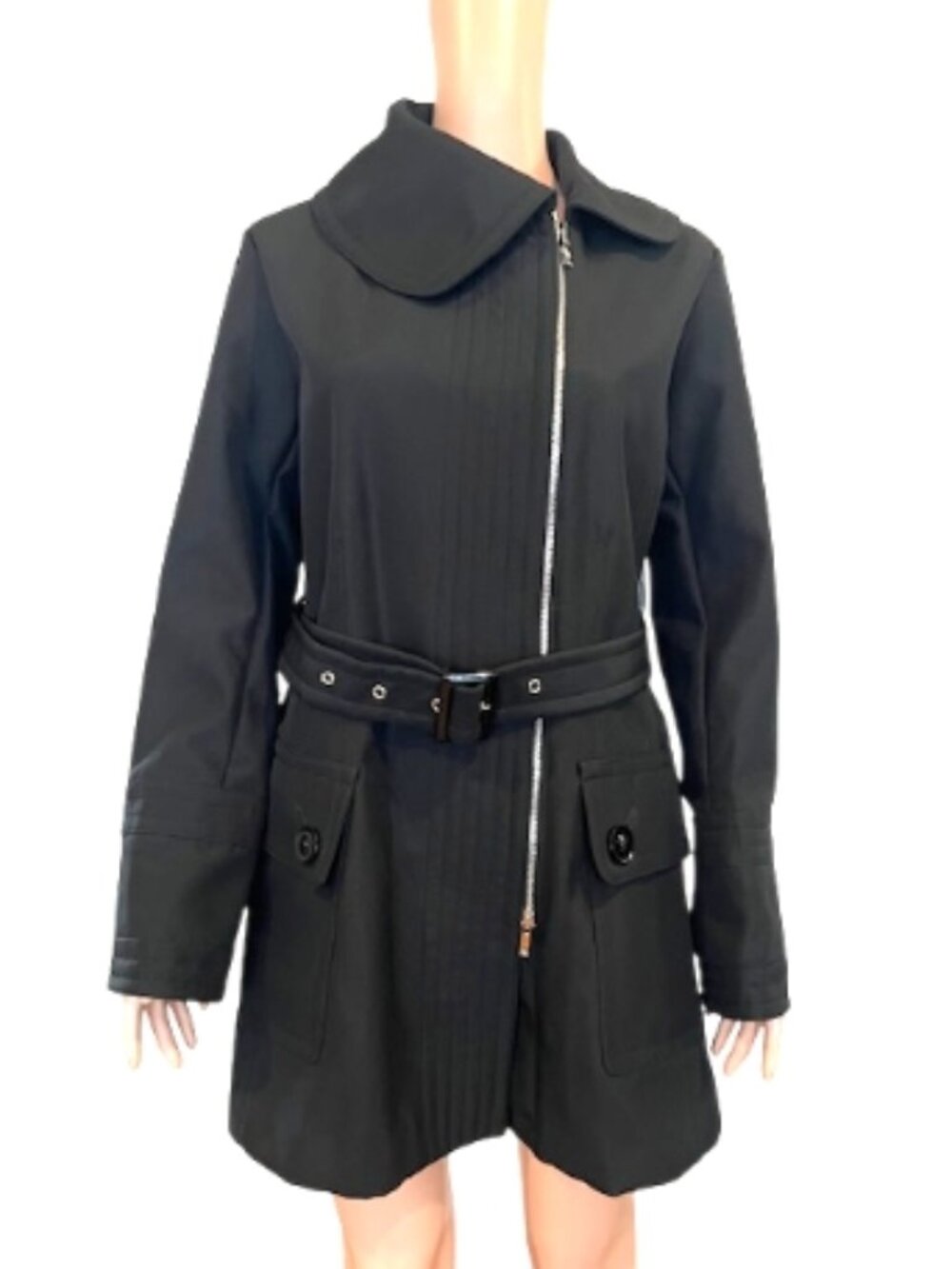 Anne Klein Naples Women’s Black Belted Coat Large NWT (MSRP $199)
